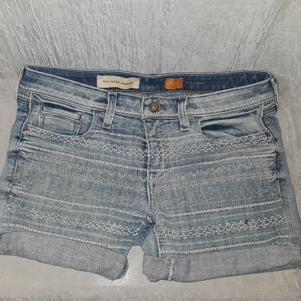 Anthropologie Embroidered Denim Shorts